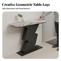 Narrow Profile Entryway Display Table Sintered Stone Top Sculptural Pedestal Console Modern Design Home Furniture Heat-Resistant for Interior Designers, Decorators, Art Lovers, Foyer, Small Areas, Living Room, Behind Sofa
