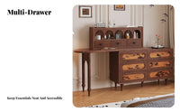 Extendable Dressing Table with Side Cabinet Vintage design Makeup Desk Integrated Storage Large Round Mirror for Walk-in Closet