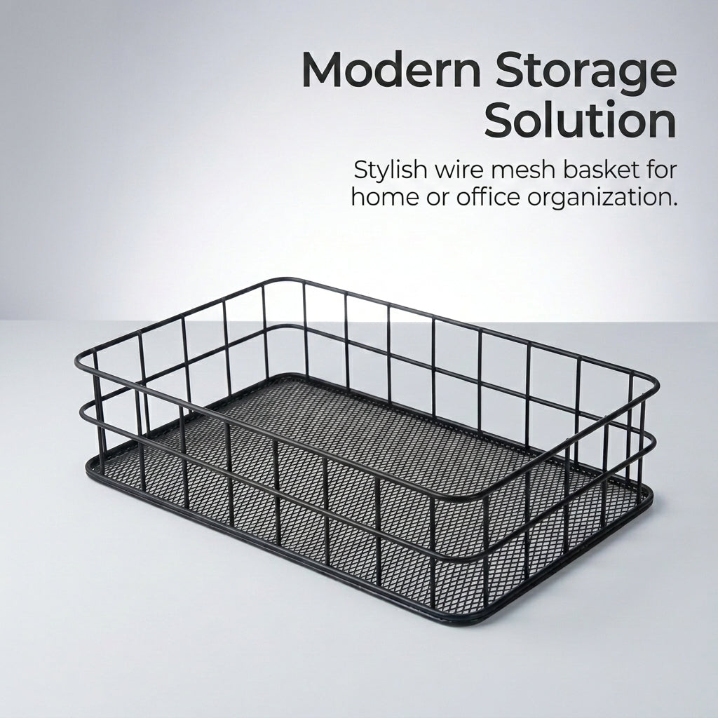 Desk Accessories Wire Mesh Pen Holder for Office Organization, Metal Storage Basket for Students and Stationery