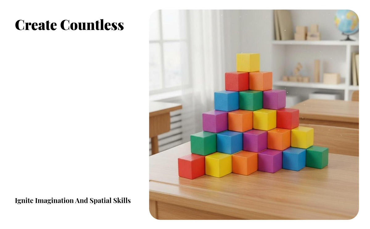 Develops Spatial Awareness Wooden Cube Blocks Early STEM Learning Geometric Solid Blocks Improves Hand-Eye Coordination for Children