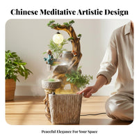 Indoor Waterfall Water Feature Built-in Humidifier Indoor Waterfall Feature LED Accent Lighting Peaceful Garden Floor Water Feature for Living Room