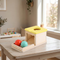 Motor Skills Object Permanence Box Developmental Object Permanence Box with Tray Cognitive Ball Drop Toy with Drawer Child-Friendly for Babies, Toddlers, Daycare
