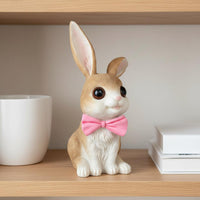 Resin Rabbit Statue with Bow Tie Hand Painted Cute Cartoon Rabbit Ornament