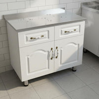 Kitchen Storage Unit Standing Kitchen Cupboard Stainless Metal Surface Modular Design Easy to Clean Cabinet with Drawers and Shelved Compartments Suitable for Families Utility Room Homeowners Home Decoration