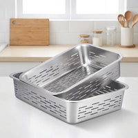 Stainless Steel Colander Set of 2, Rectangular Food Strainer with Slotted Holes, Kitchen Colander Draining Basket in Multiple Sizes for Home