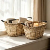 水草玉米绳铁把手果蔬篮藤编收纳筐编织收纳筐茶几卧室厨房收纳篮
