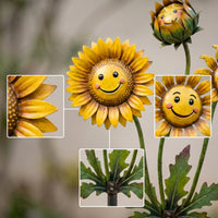 Sun-Shaped Flower Stake with Leaves Decorative Metal Yard Art Eye-Catching