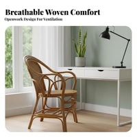 Highspine-supporting Rattan Chair Hand-Woven Home Seating Breathable Design Sturdy Frame for Seniors, Office Workers