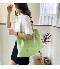 2025 New Large Capacity Canvas Tote Bag with Letter Embroidery, Green/Black/Beige