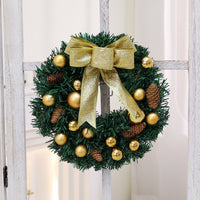 Christmas Wreath with Lights, PVC, Gold Bow and Pinecone, 60cm