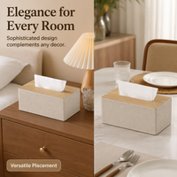Faux Leather Tissue Box Holder, Pearl White Oak Wood Grain Tissue Box Cover, Upgraded Thickened Modern Decorative Tissue Box