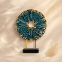Abstract Desk Sculpture with Base Textured 3D Table Ornament Disk-Shaped Metal Wall Disc Ornament for Shelf, Cabinet