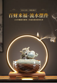 陶瓷八方来财流水摆件循环水办公桌茶台招财开业装饰品中式流水器