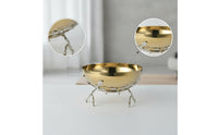 Decorative Bowl with Branch Stand Gold-Toned Bowl with Stand Polished Centerpiece for Tabletop, Coffee Table