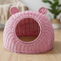 Woven Feline Bed Washable Straw Pet House Reusable for Patio, Cats