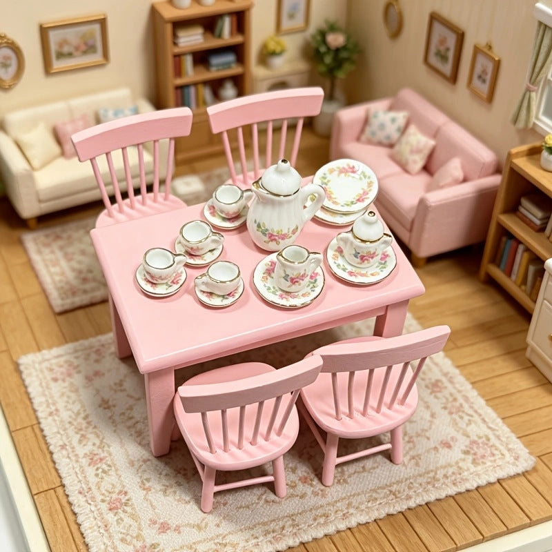 1:12 Scale Miniature Wooden Table and Chair Set for Dollhouse Kitchen