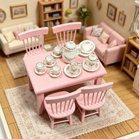 1:12 Scale Miniature Wooden Table and Chair Set for Dollhouse Kitchen