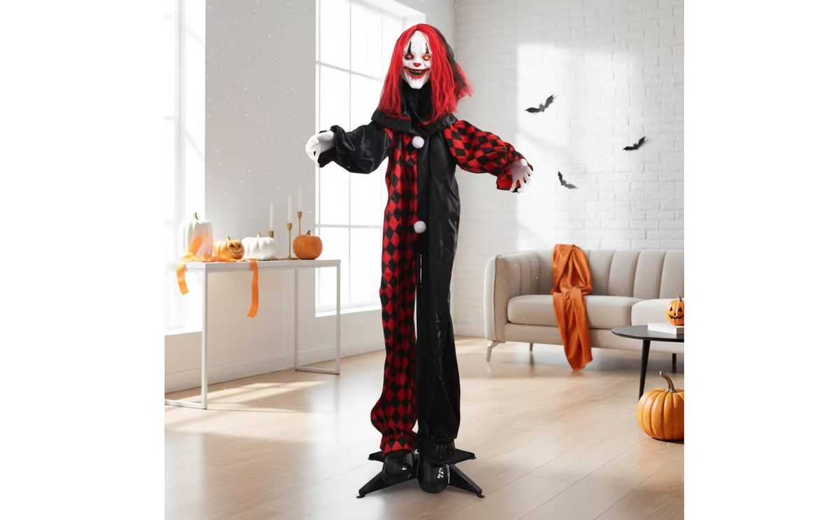 Indoor Clown Ghost Prop Covered Outdoor Halloween Clown Decoration Scary Standing Ghost with Poseable Arms Terrifying for Entryway