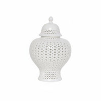 Perforated Lattice Jar Glazed Finish Baroque Ceramic Jar Fitted Lid for Entryway