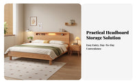 Base Frame with Storage Headboard No Box Spring Needed Bedroom Furniture Minimalist Design Bedstead for Homeowners, Students, Guest Room, Apartment
