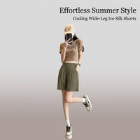 Shorts for Women Knee Length with Pockets, Loose Fit Loungewear in Ice Silk Polyester Material, Plus Size Summer Vacation Cropped Style