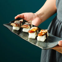 Ribbed Sushi Plate Notched Rim Wavy Ceramic Plate