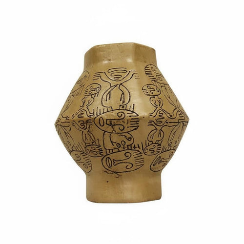 Hand Painted Tribal Vase Vintage Look Decorative Object Etched Texture Home Decor for Living Room