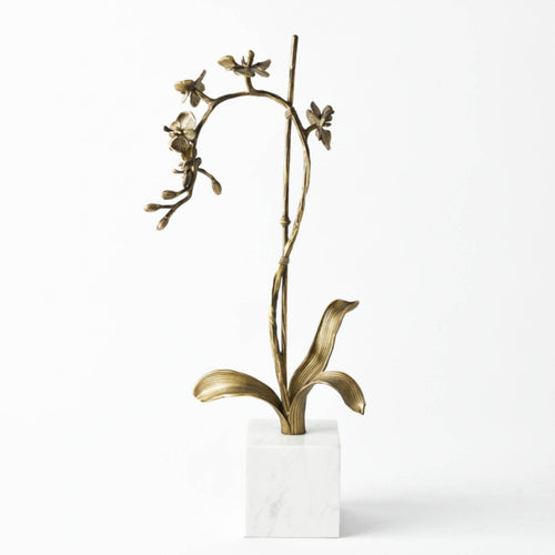 Flower Statue with Marble Golden Finish-Tone Flower Sculpture Modern Figurine for Reception Area