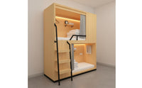 Dormitory Capsule Bunk Solid Wood Frame Wooden Hostel Bed Built-in Ladder Capsule Bed for Students, Visitors, Apartment