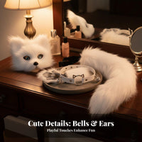 Faux Animal Cosplay Set Furry Face Covering Tail Gloves Set Fuzzy With Bells Costume Accessories for Women, Teens, Halloween,