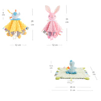 Textured Baby Comforter with Ribbon Tags Soft Loveys Sensory Security Blanket for Newborns, Stroller, Nursery