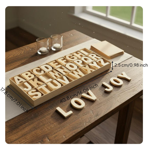Wooden Alphabet Letter Set Craft Wood Letters with Tray for Home Decor, Crafters