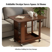 Retro Design Sofa Side Table with Wheels Space Saving Foldable Sofa End Table Multifunctional 2-Tier Rolling Cart Easy Setup for Apartment Dwellers, Homeowners, Living Room, Small Areas, Bedroom, Office
