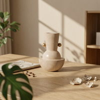 Marble Vase with Metal Accents Minimalist Sculptural Vase Sturdy for Living Room