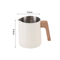 Milk Steaming Pitcher with Wooden Handle Exact Measurement for Coffee Lovers