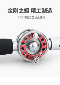 金飚王CNC全金属中通轮可改装鱼竿手竿中通竿走内线八型V槽带协力