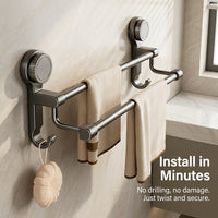 Bedroom Towel Bar and Hanging Rack for Washbasin, Space Aluminum Bathroom with No Drill Suction Cup Installation