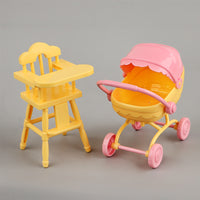 Miniature Dollhouse Accessories Set with Toy Stroller and Dining Table