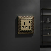 Vintage Switch Socket Panel Ornate Decorator Light Switch with Wall Plate Embossed Fitting Brass-Colored for Interior Designers, Homeowners, Living Room, Bedroom, Hotel, Renovation