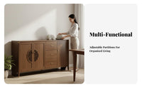 New Chinese design Accent Cabinet with Glass Doors Large Storage Capacity Sideboard Multi-Functional Household Furniture Minimalist Design for Homeowners, Adults, Dining Room, Kitchen, Entryway, Home Office