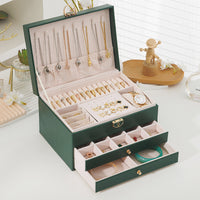 3-Layer Lockable Leather Jewelry Storage Box with Large Capacity