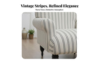 Striped Wooden Armchair Sturdy Wood Frame Striped Upholstered Armchair Designer Look Space-Saving Design for Living Room