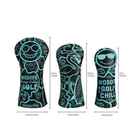 3 Pieces Golf Club Head Covers Vintage-Retro-Themed PU Cover Snug Fit Headcover for Golfers
