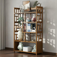 Multi-Tier Display Cabinet Heavy Duty Chinese Design Display Shelf Anti-Fall Side Panels Asymmetrical Room Divider Shelf for Tea Enthusiasts