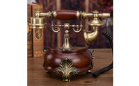 Antique-Style Corded Telephone Brass-Toned Vintage Wired Telephone Ornate Decorative Push-Button Phone