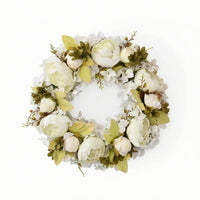Peony Wreath Hanging Artificial Flower Wreath Spring for Entryway, Wall Decor