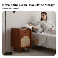 Narrow Rattan Bedside Cabinet Vintage design Narrow Rattan Nightstand for Hallway