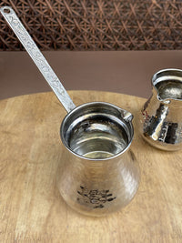 土耳其进口铜壶手工银色锤纹加厚咖啡壶热奶茶煮茶壶金属手柄防烫