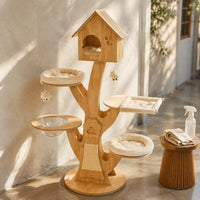 Treehouse Feline Climbing Structure Hanging Nest Wooden Feline Furniture Cushioned Perch Animal Furniture
