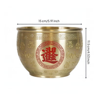 Decorative Fortune Pot Brass-Colored Lidded Decorative Pot Traditional Style